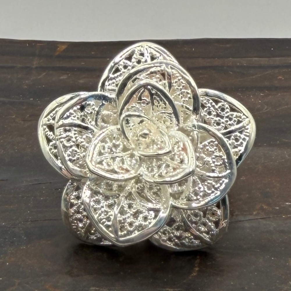 925 Sterling Silver Adjustable Floral Filigree Ring - Picture 9 of 16